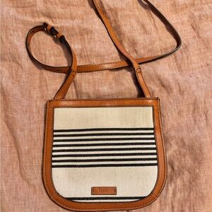 Fossil Brown and Cream Striped Crossbody Bag